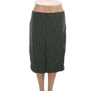 Ann Taylor Skirt Green Lace Floral Knee Length Straight Preppy Womens Size 8